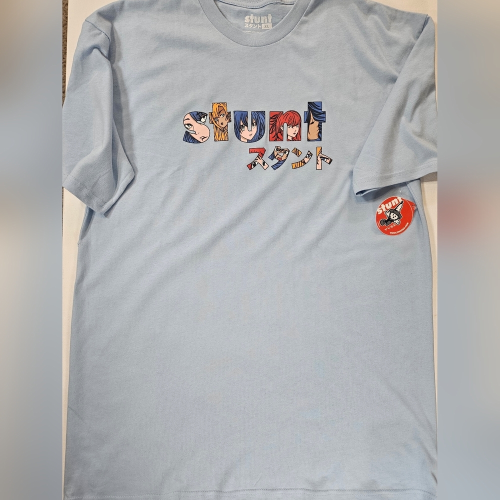 Stunt Mens T-Shirt XL‎ Light Blue Japanese Anime Enthusiast Graphic Casual Tee